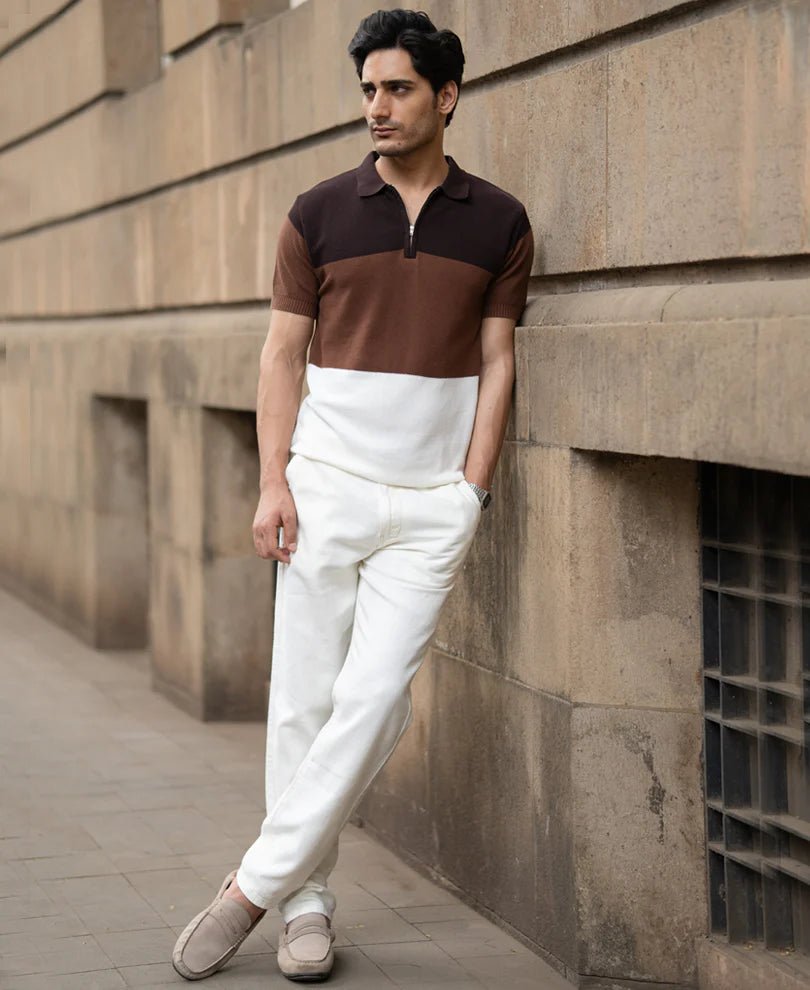 Brown & Beige Stripe Knit T-Shirt