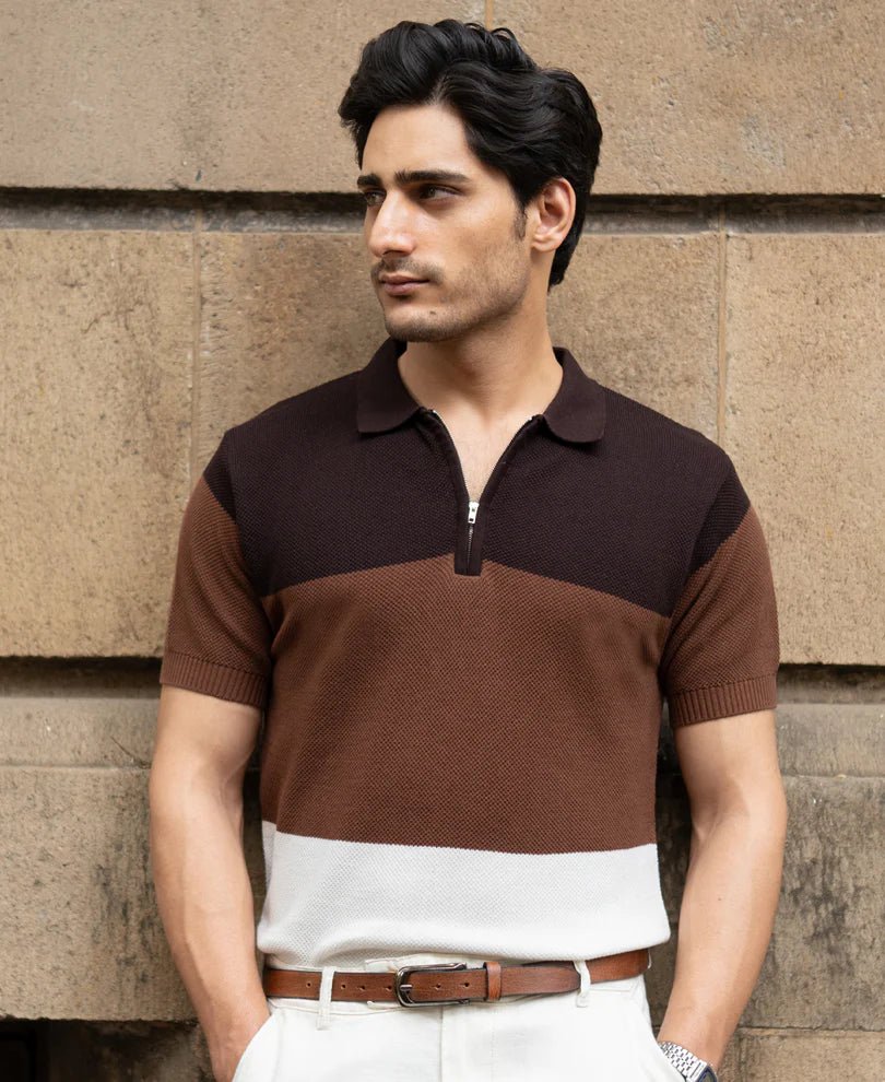 Brown & Beige Stripe Knit T-Shirt