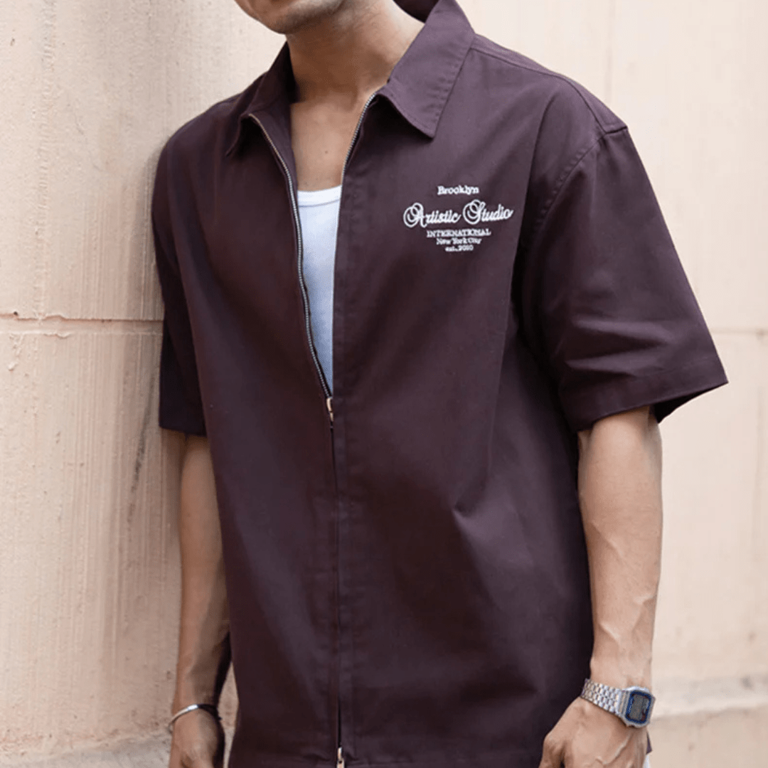 Brown Embroidered Boxy Shirt