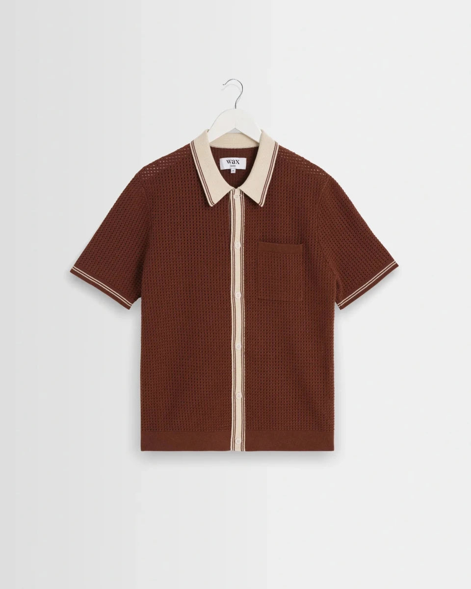 Dark Brown Tipped Pointelle Polo Shirt