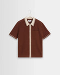 Dark Brown Tipped Pointelle Polo Shirt