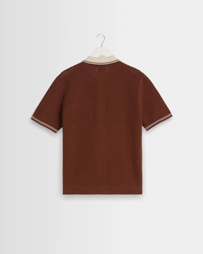 Dark Brown Tipped Pointelle Polo Shirt