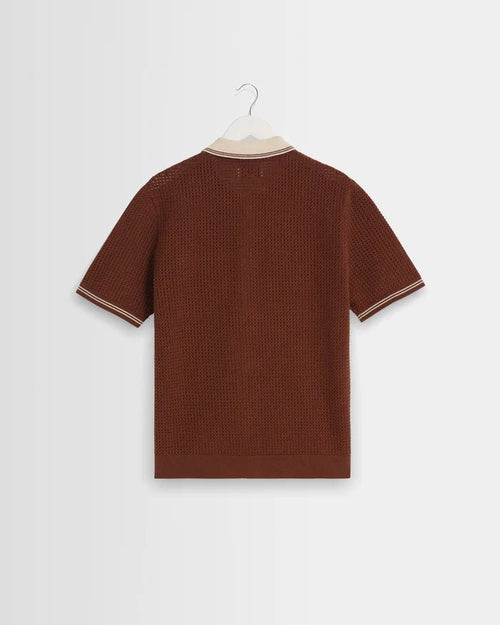 Dark Brown Tipped Pointelle Polo Shirt