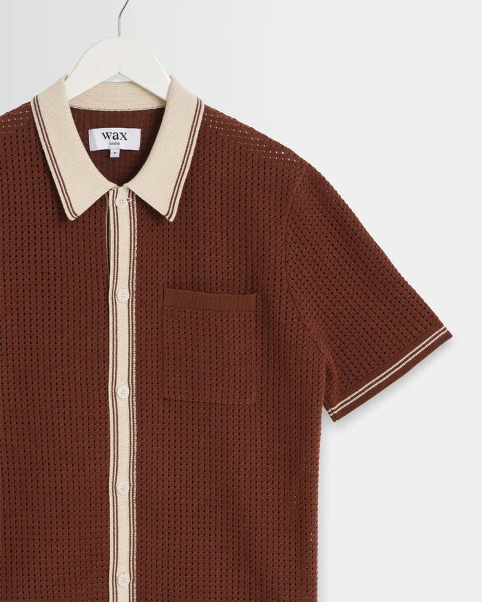 Dark Brown Tipped Pointelle Polo Shirt