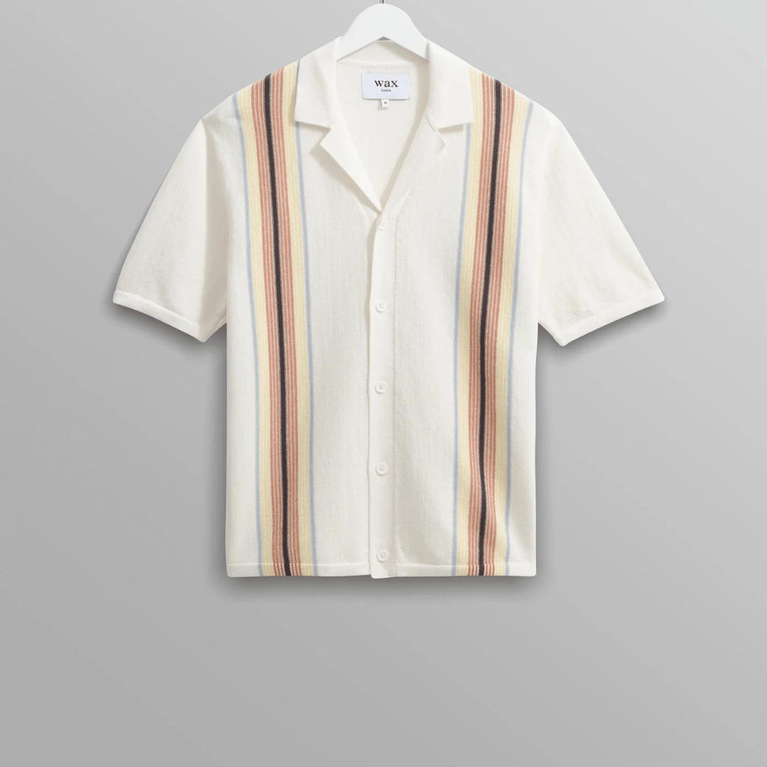 Ecru And Multicolour Striped Cotton Polo Shirt
