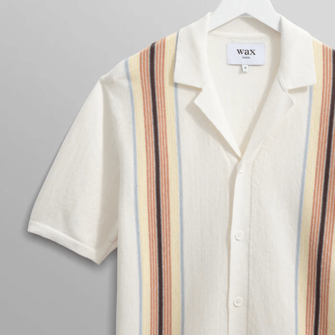 Ecru And Multicolour Striped Cotton Polo Shirt