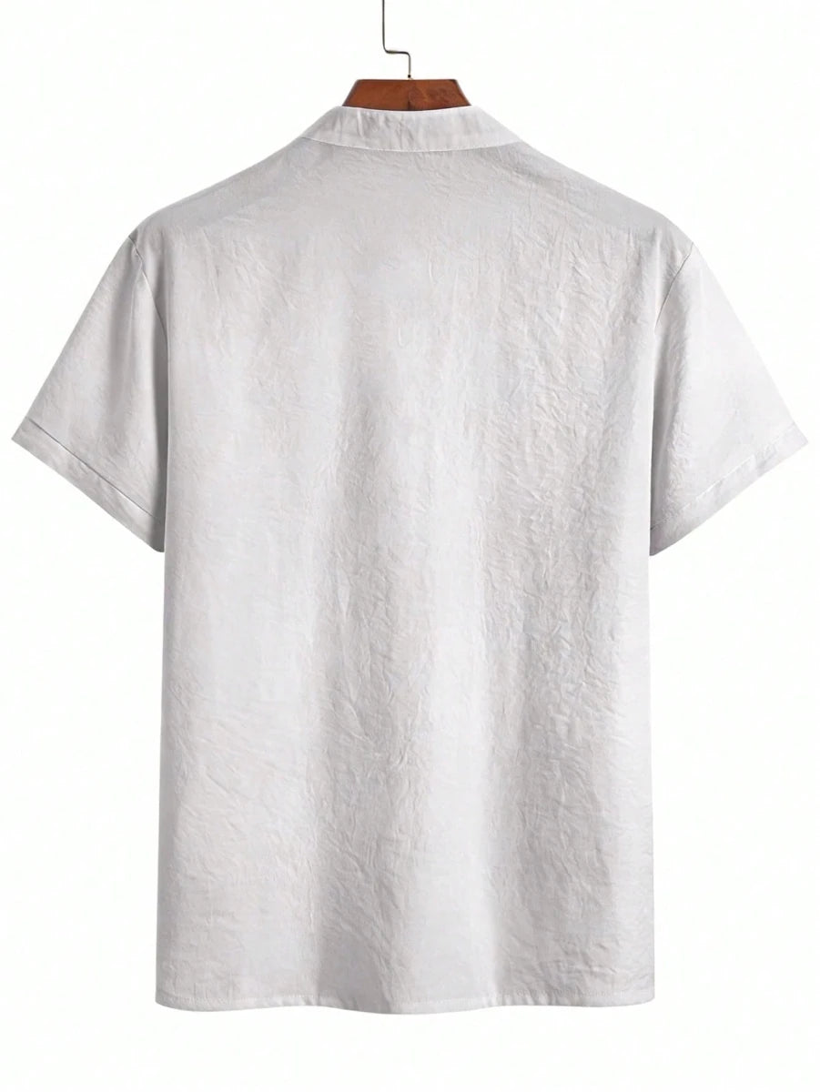 Fashionable Men's Mandarin Collar Solid Color Shirt