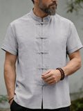 Fashionable Men's Mandarin Collar Solid Color Shirt