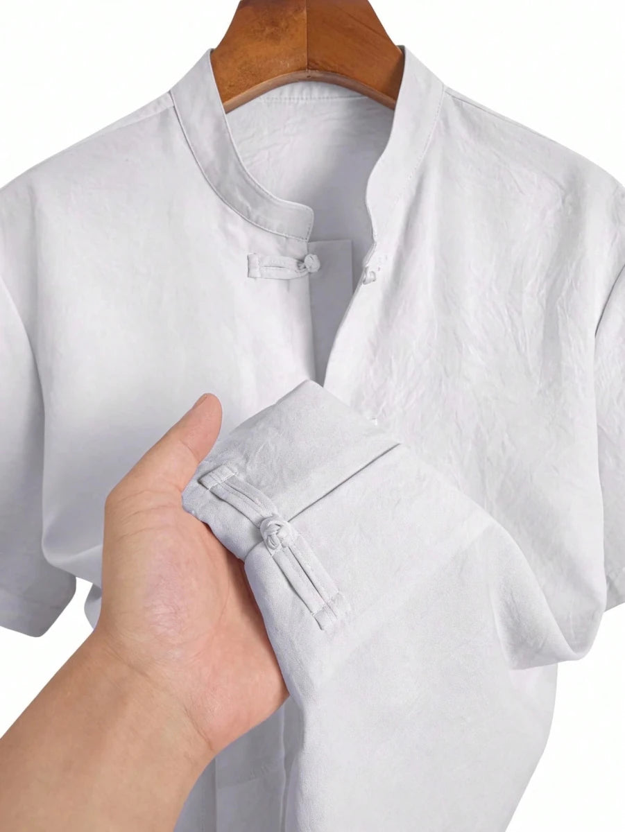 Fashionable Men's Mandarin Collar Solid Color Shirt