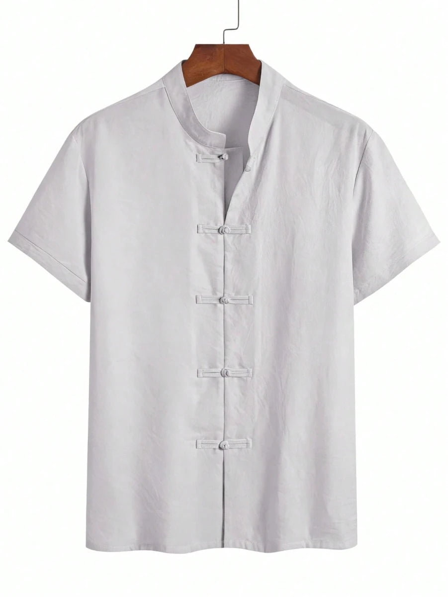 Fashionable Men's Mandarin Collar Solid Color Shirt