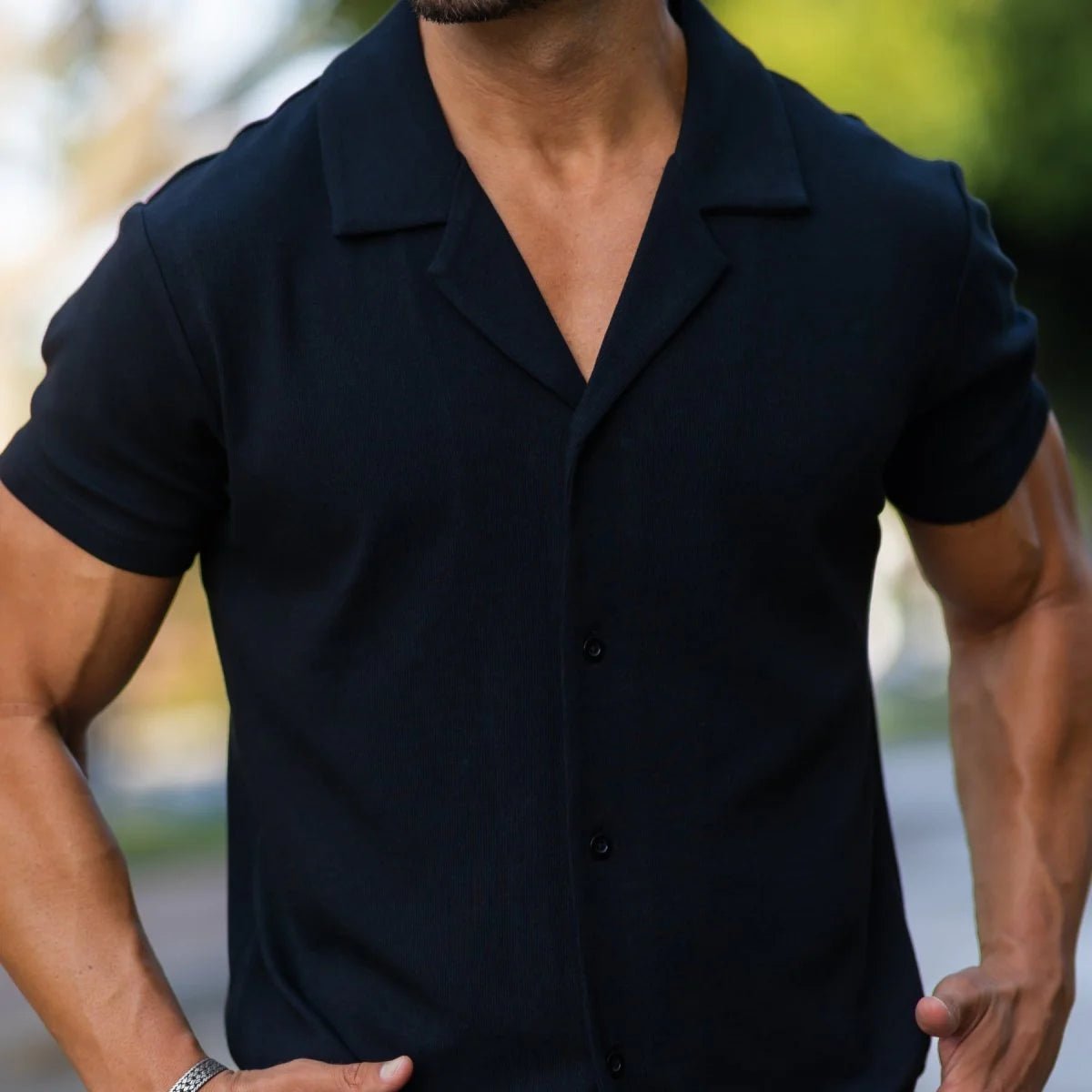 Havana Cuban Collar Stretch Knit Shirt