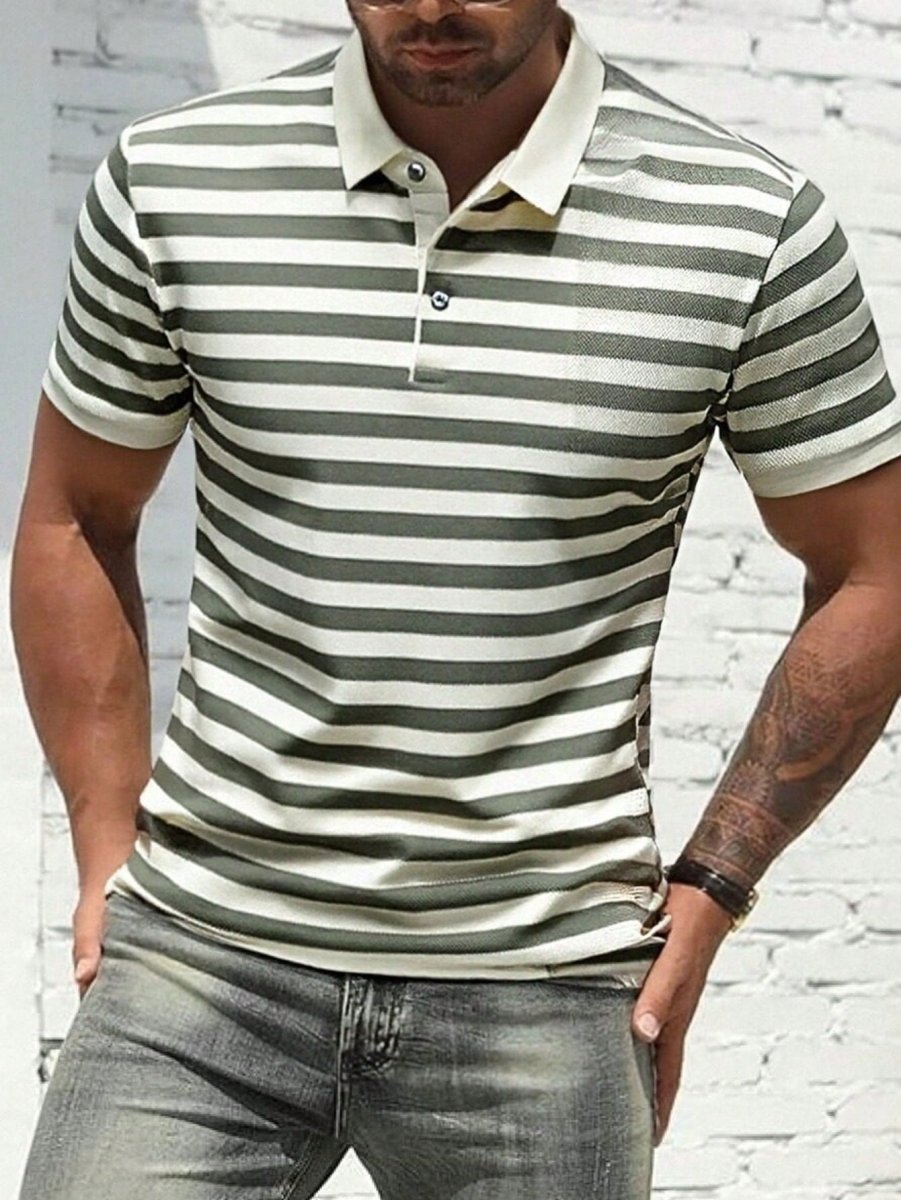 Knitted Men's Striped Polo Shirt