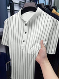 Manfinity Dauomo Men's Casual Striped Print Short Sleeve Polo Shirt