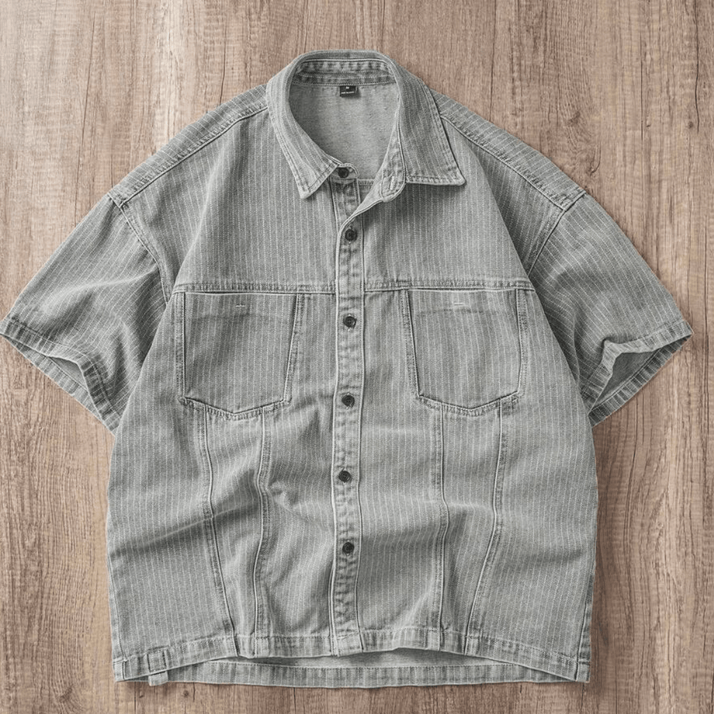 Manfinity Joysei Men's Casual Striped Loose Gray Denim