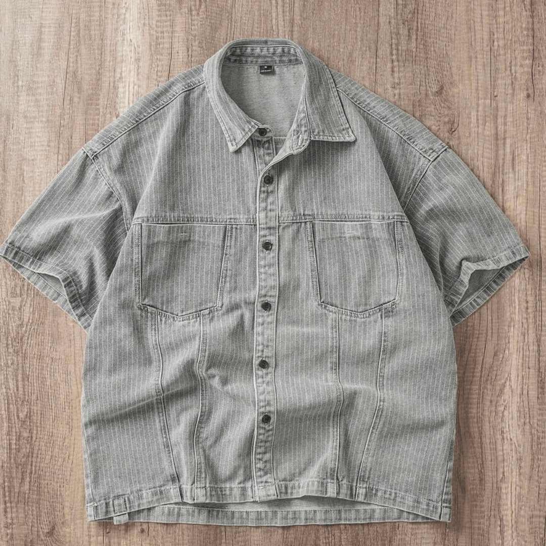 Manfinity Joysei Men's Casual Striped Loose Gray Denim