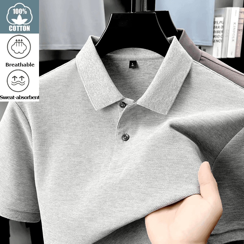 Men's 100% Cotton Polo Shirt - Summer Casual Breathable