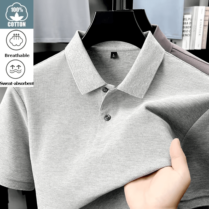 Men's 100% Cotton Polo Shirt - Summer Casual Breathable