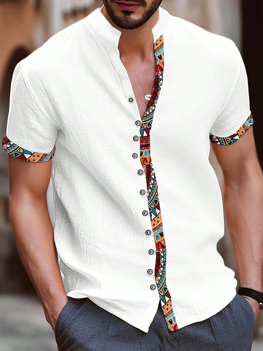 Men's Summer Holiday Geometric Printed Short Sleeve Casual Shirt