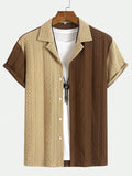 Men's Textured Patchwork Cuban Collar Short Sleeve Shirt