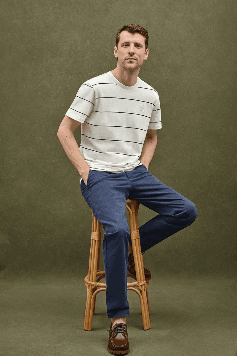 Navy and light yellow striped T-shirt
