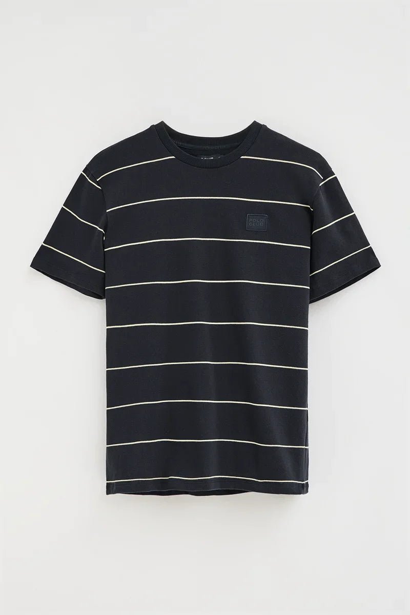Navy and light yellow striped T-shirt