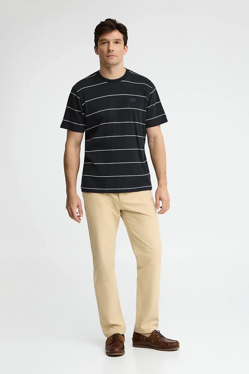 Navy and light yellow striped T-shirt