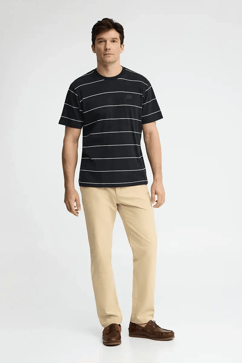 Navy and light yellow striped T-shirt