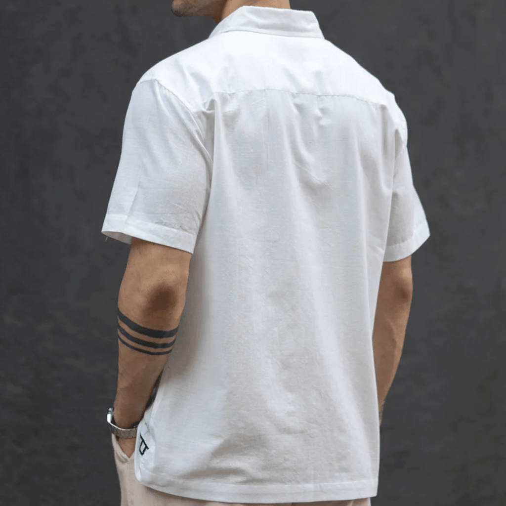 Off White Embroidered Cotton Shirt