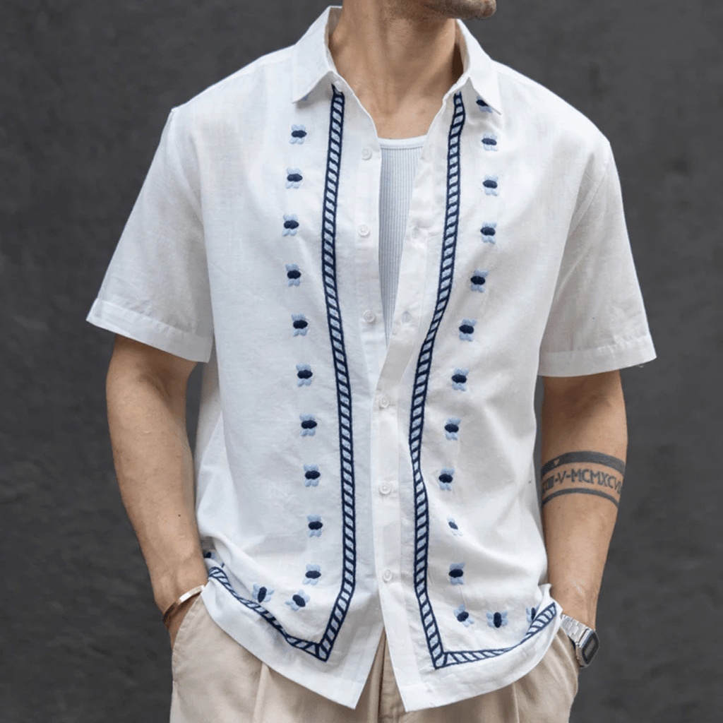 Off White Embroidered Cotton Shirt