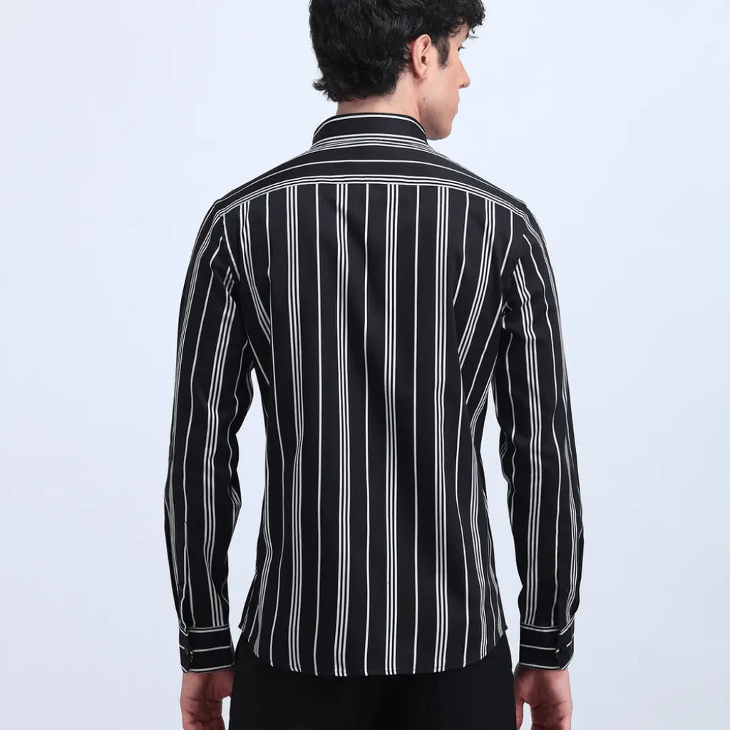 Waffle Striped Casual Shirt – Black White Stripe