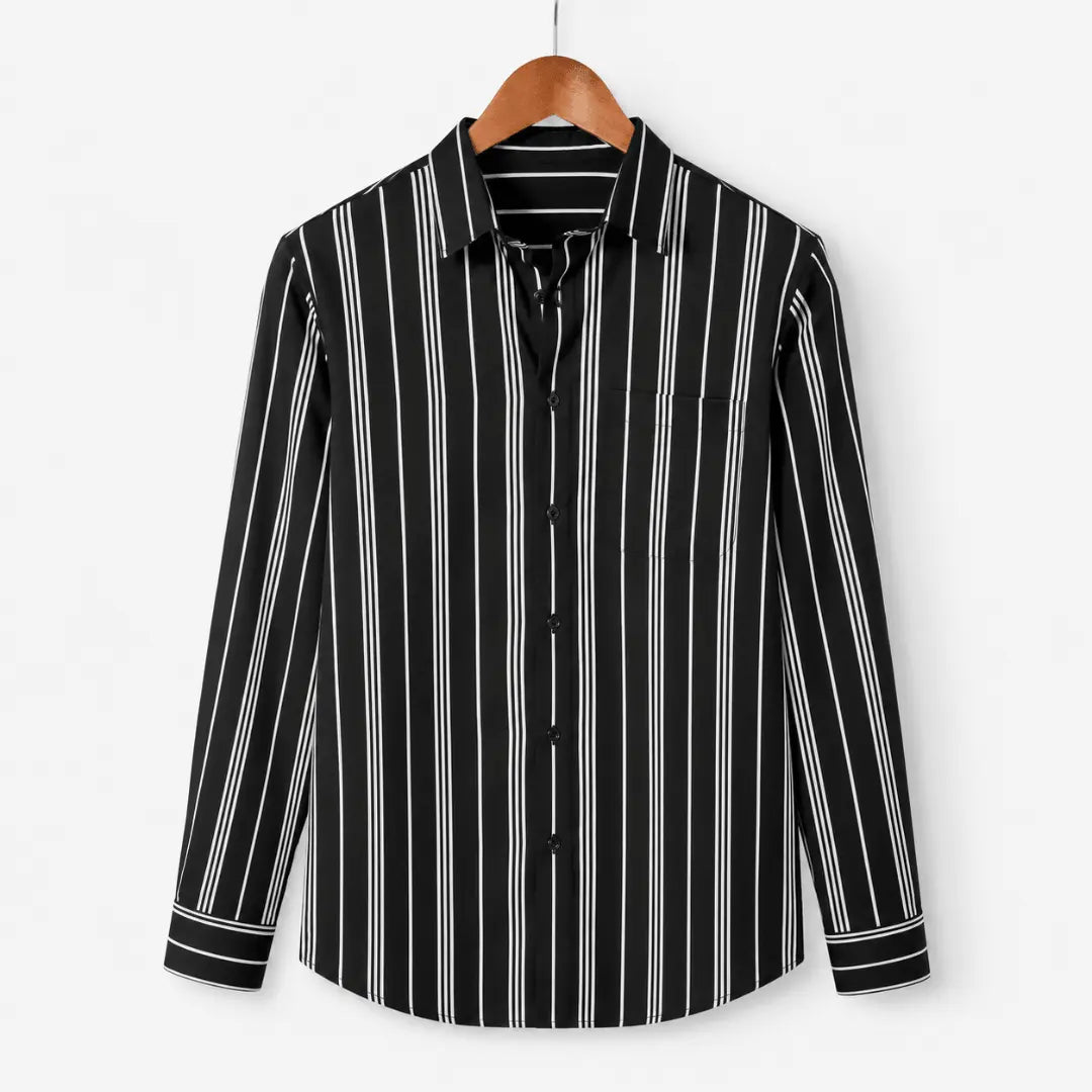 Waffle Striped Casual Shirt – Black White Stripe