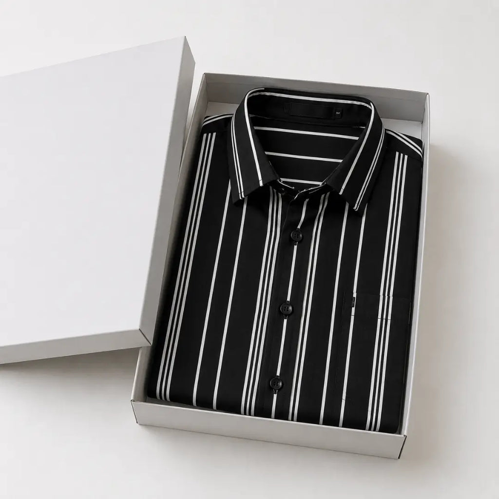 Waffle Striped Casual Shirt – Black White Stripe