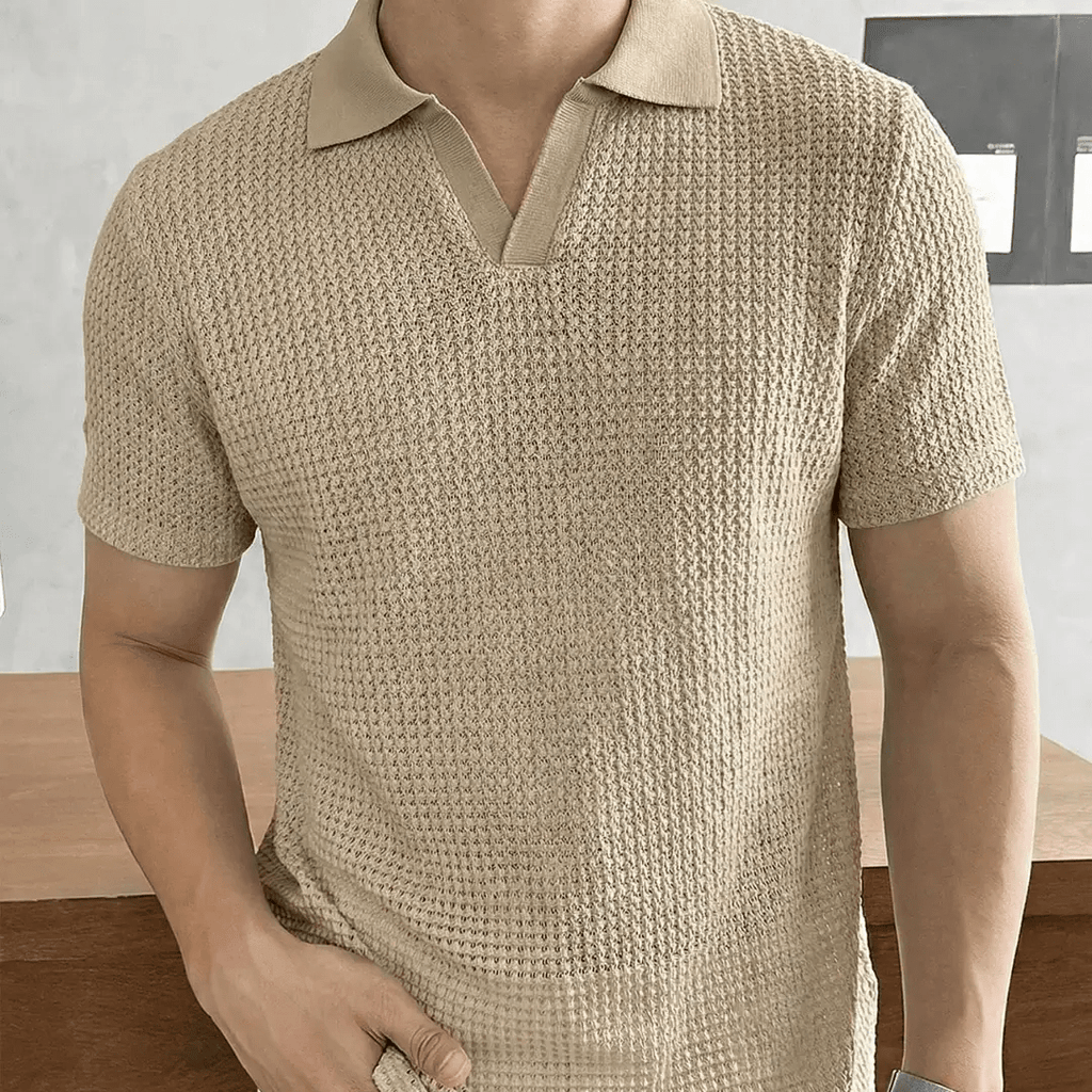 SWAVVY Men's Casual Loose Turndown Collar Short Sleeve Polo Shirt